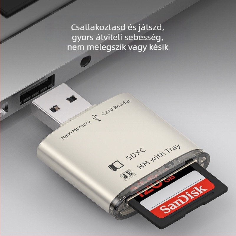 USB 3.0 kártyaolvasó – SD/TF támogatás, cinkötvözetből készült fémház, modell JS-68, külső kivitel