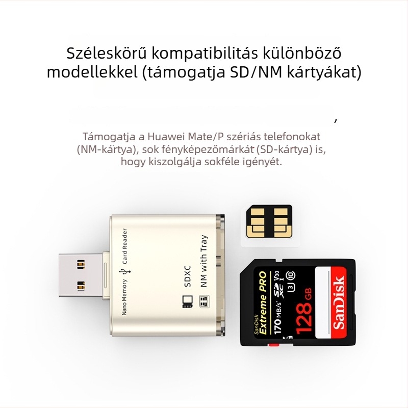 USB 3.0 kártyaolvasó – SD/TF támogatás, cinkötvözetből készült fémház, modell JS-68, külső kivitel