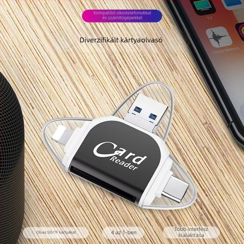 Fém négyportos kártyaolvasó USB 2.0, SD/TF — Modell U003