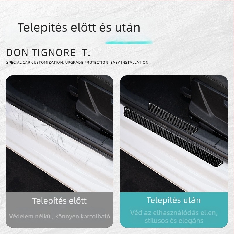 Autóajtó küszöb védő karbon szálas bevonattal – öntapadó, karcolásellenes, belső dekorációs kiegészítő