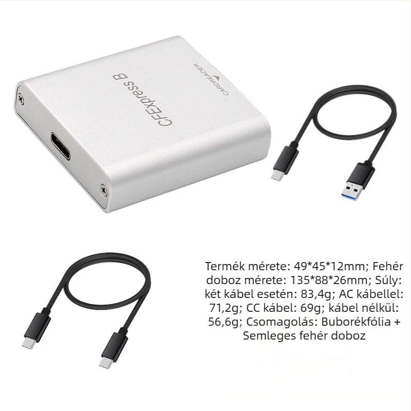 PH862 CFexpress kártyaolvasó — 10G USB 3.2 gyors adatátvitel, USB-C interfész, alumínium ötvözetes ház, külső telepítés, OEM feldolgozás elérhető.