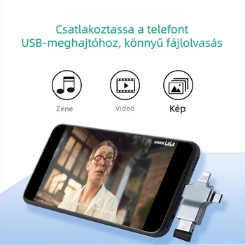 Android telefonokhoz 3-in-1 OTG USB-C adapter, külső USB meghajtó és kártyaolvasó támogatással
