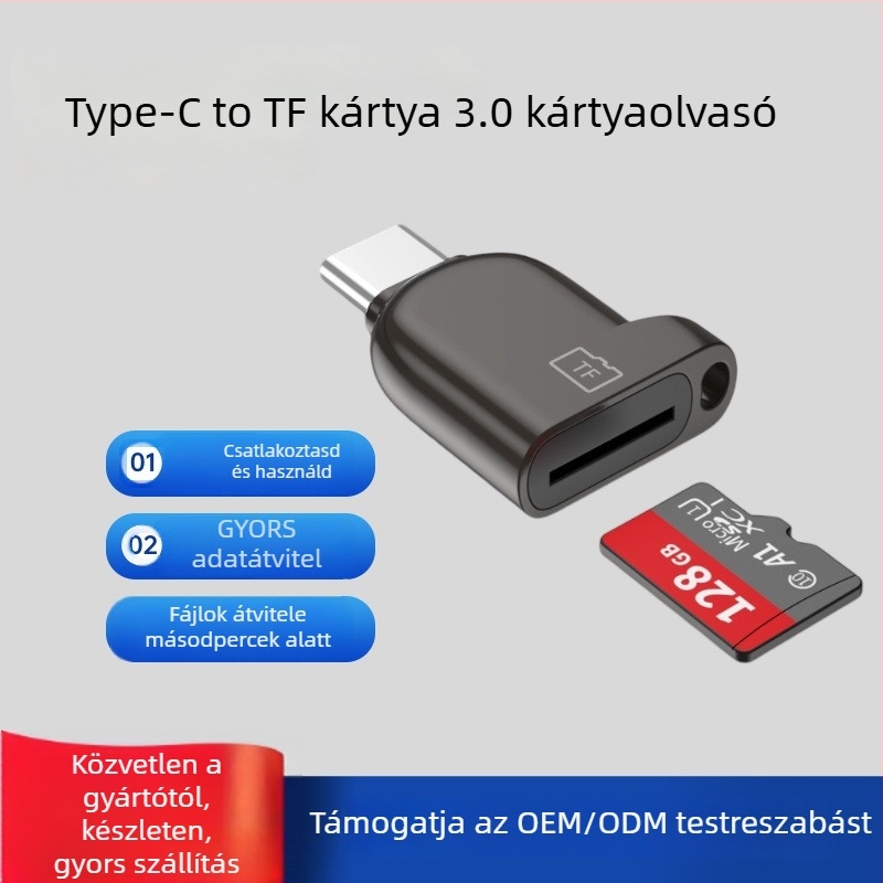 HD698 Type-C TF kártyaolvasó Androidhoz — Mini, USB 2.0/3.0, Cinköntvény ház