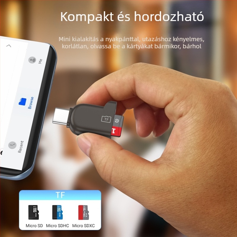 HD698 Type-C TF kártyaolvasó Androidhoz — Mini, USB 2.0/3.0, Cinköntvény ház