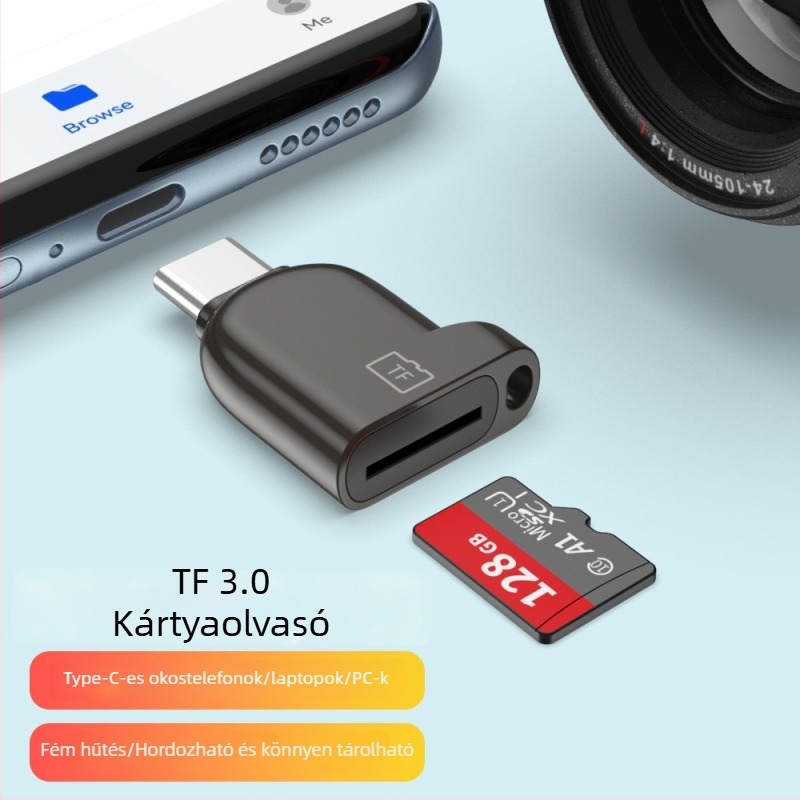 HD698 Type-C TF kártyaolvasó Androidhoz — Mini, USB 2.0/3.0, Cinköntvény ház