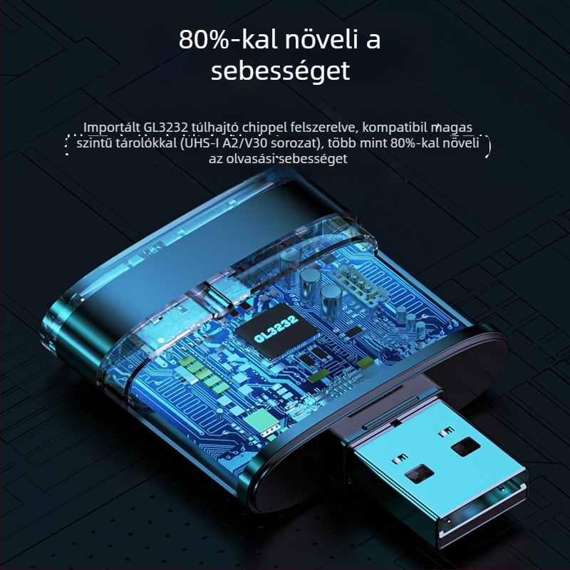 USB 3.0 nagysebességű kártyaolvasó, cinkötvözet test, SD/TF kártya támogatás, 2 az 1-ben