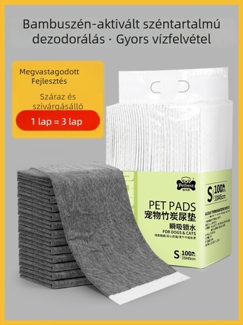 Kutyák és macskák részére készült vizeletvédő alátét, vastagított, bambuszszénes dezodorizáló, nedvszívó, toalettpad
