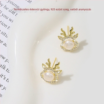 Természetes gyöngy fülbevaló, 5–6 mm, 925 ezüst fülcsapokkal, sárkány motívum, egyszerű és elegáns női ékszer