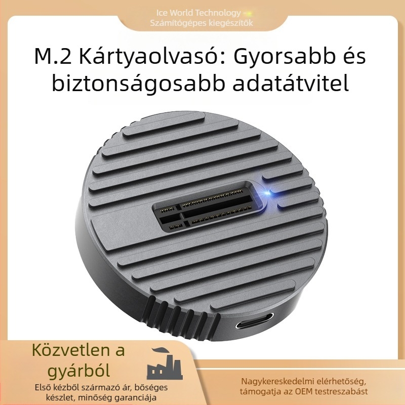 M.2 NVMe/SATA SSD külső ház – USB 3.0, MicroSD támogatás, Modell D21, Tömeg 35,34 g
