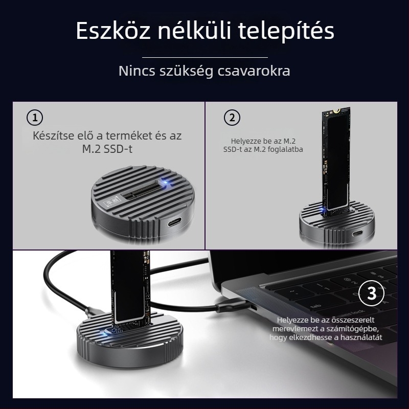 M.2 NVMe/SATA SSD külső ház – USB 3.0, MicroSD támogatás, Modell D21, Tömeg 35,34 g