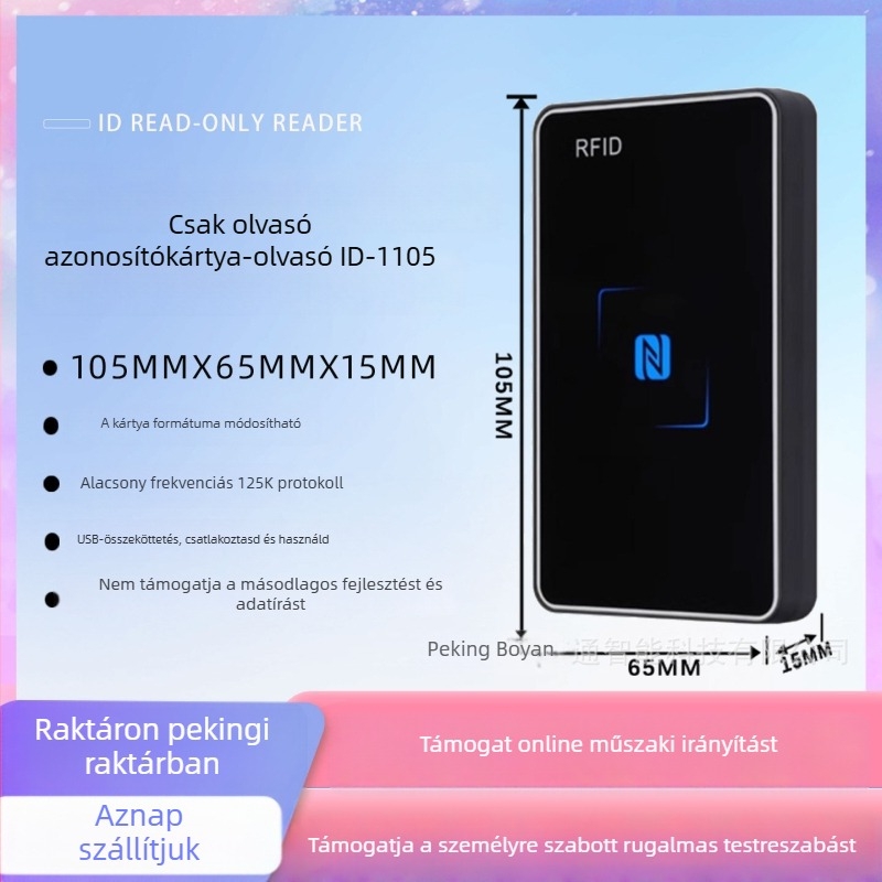 BY-1101 Kontaktus nélküli kártyaolvasó EM/ID (125 kHz) – 3–10 cm érzékelési távolság, 1–2 s olvasási idő