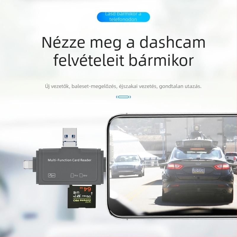 7 az 1-ben kártyaolvasó — Apple Type-C és Android készülékekkel és PC-kkel kompatibilis; USB 2.0 interfész; TF kártya támogatás; OTG 3.0 többfunkciós; plug-and-play