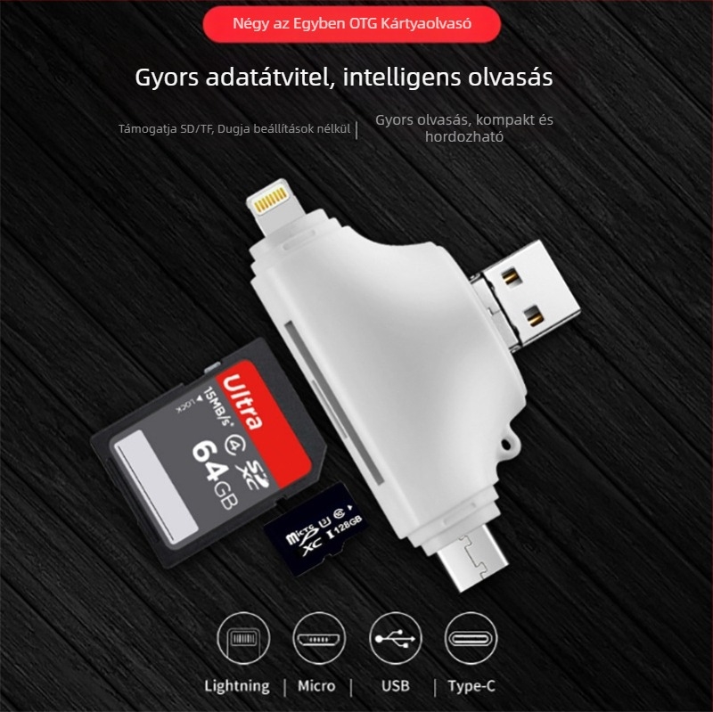 OTG Apple kártyaolvasó, Négy az egyben TF-kártyaolvasó Apple Type-C eszközök számára (USB 2.0)