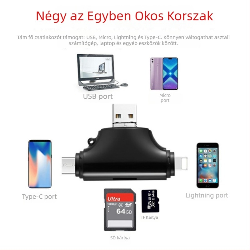 OTG Apple kártyaolvasó, Négy az egyben TF-kártyaolvasó Apple Type-C eszközök számára (USB 2.0)