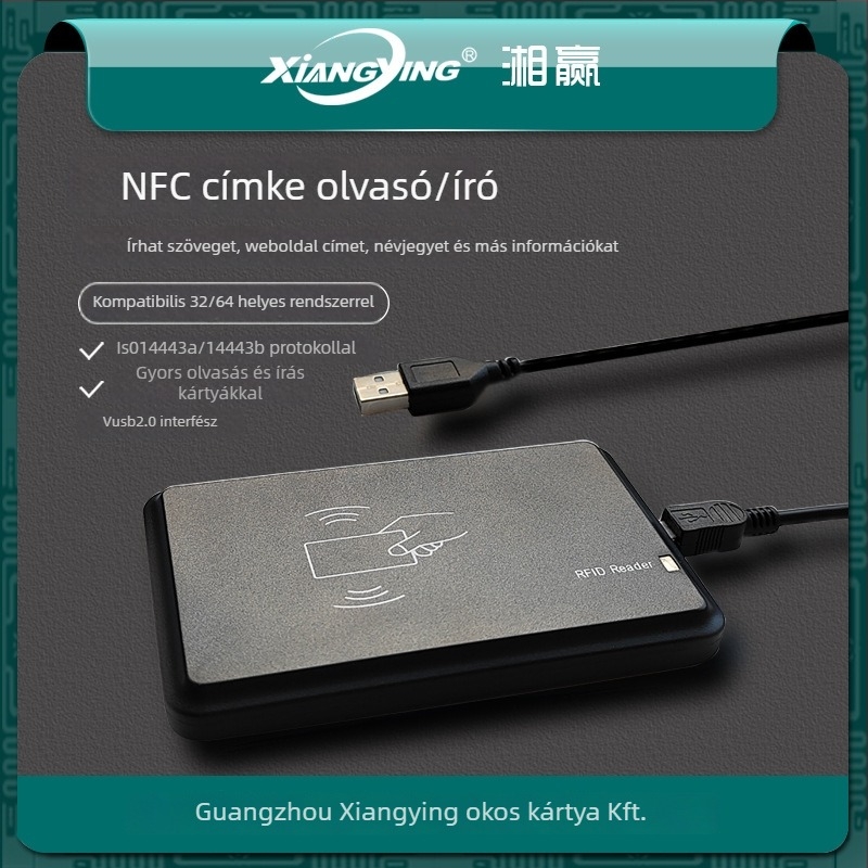 NFC olvasó-író NTAG213/215/216-hez, 13,56 MHz, érzékelési távolság 3–10 cm, olvasási idő 0,1 s