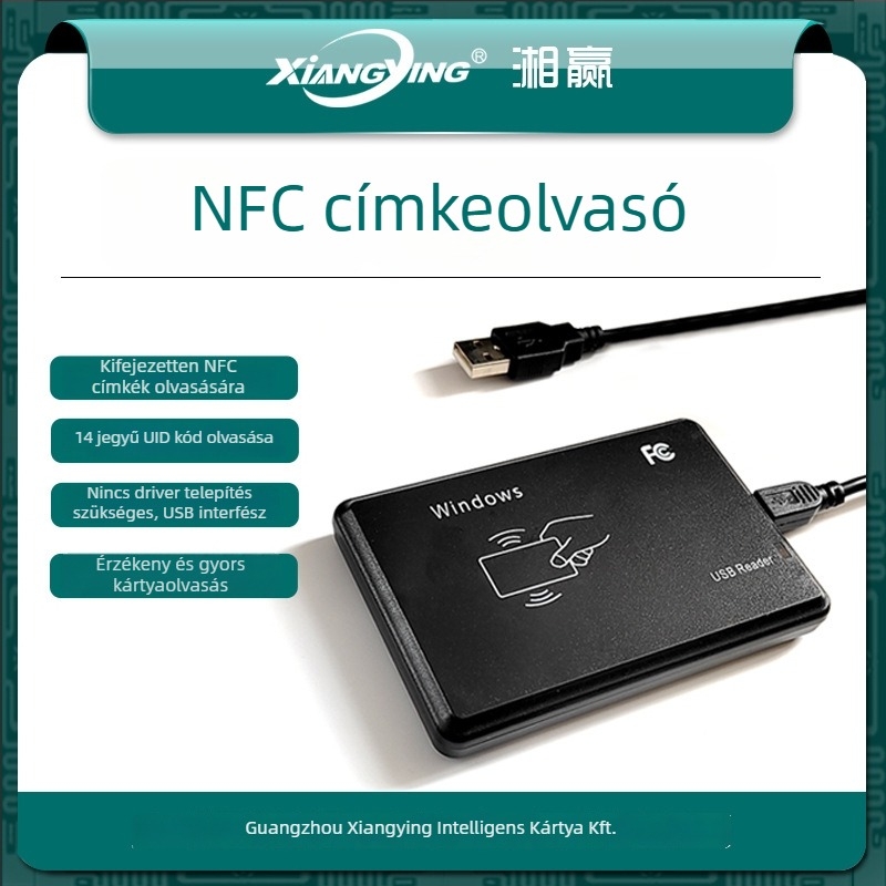 NFC olvasó-író NTAG213/215/216-hez, 13,56 MHz, érzékelési távolság 3–10 cm, olvasási idő 0,1 s