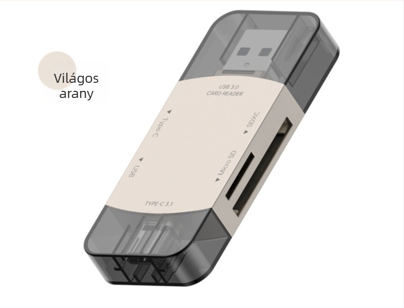 Kettő az egyben USB-C/ USB 3.0 Kártyaolvasó SD/SDHC/TF/microSD-hez – külső, cink ötvözet, 30 g, nagy sebesség, kompatibil minden operációs rendszerrel