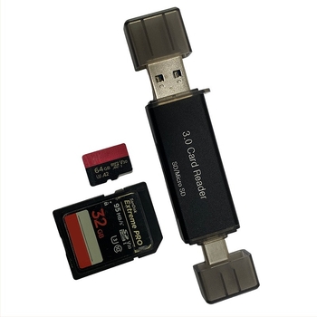 USB 3.0 SD/MicroSD kártyaolvasó USB-C OTG-vel – mini külső, alumínium ötvözet test, Windows 7 kompatibil