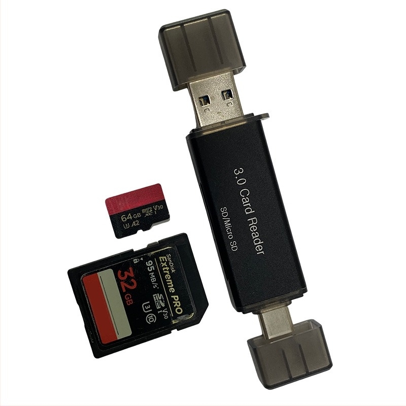 USB 3.0 SD/MicroSD kártyaolvasó USB-C OTG-vel – mini külső, alumínium ötvözet test, Windows 7 kompatibil