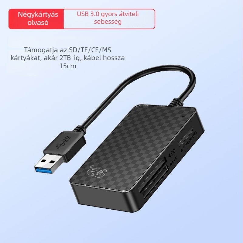 USB 3.0 kártyaolvasó, 4 az 1-ben – MS, CF, SD és TF kártyákat támogat