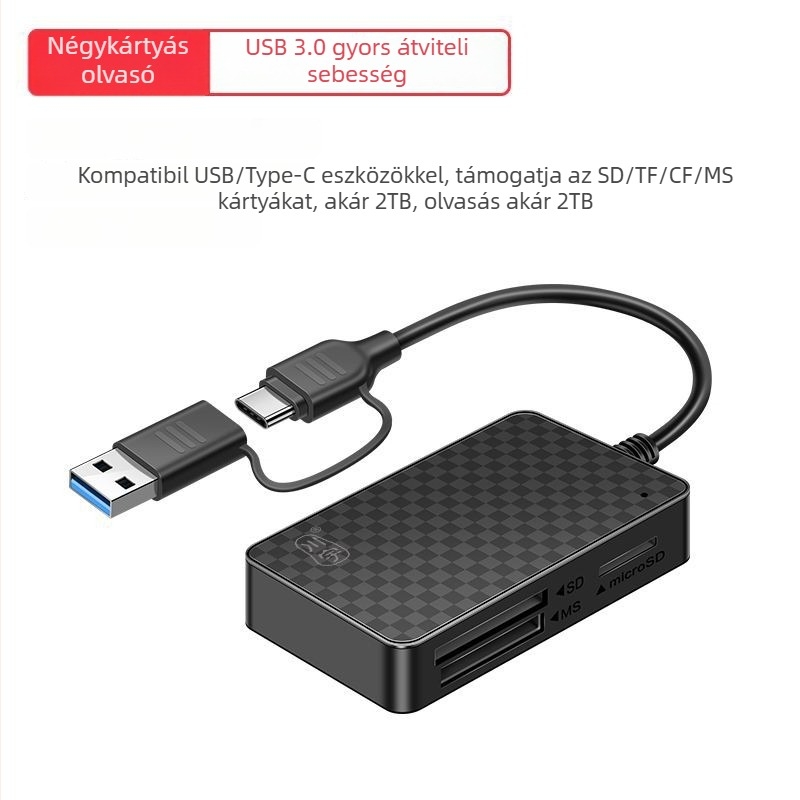 USB 3.0 kártyaolvasó, 4 az 1-ben – MS, CF, SD és TF kártyákat támogat