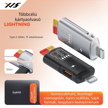 Salamoer xjs-227 Lightning–TF kártyaolvasó, 2-az-1-ben adapter Type-C töltéssel