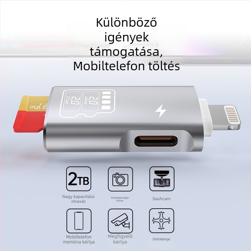 Salamoer xjs-227 Lightning–TF kártyaolvasó, 2-az-1-ben adapter Type-C töltéssel