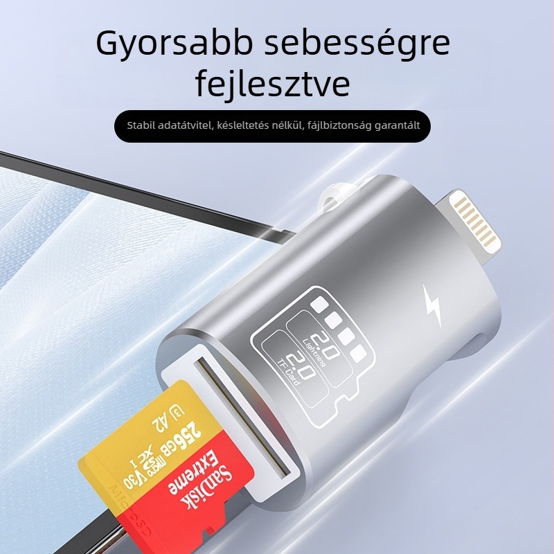 Salamoer xjs-227 Lightning–TF kártyaolvasó, 2-az-1-ben adapter Type-C töltéssel