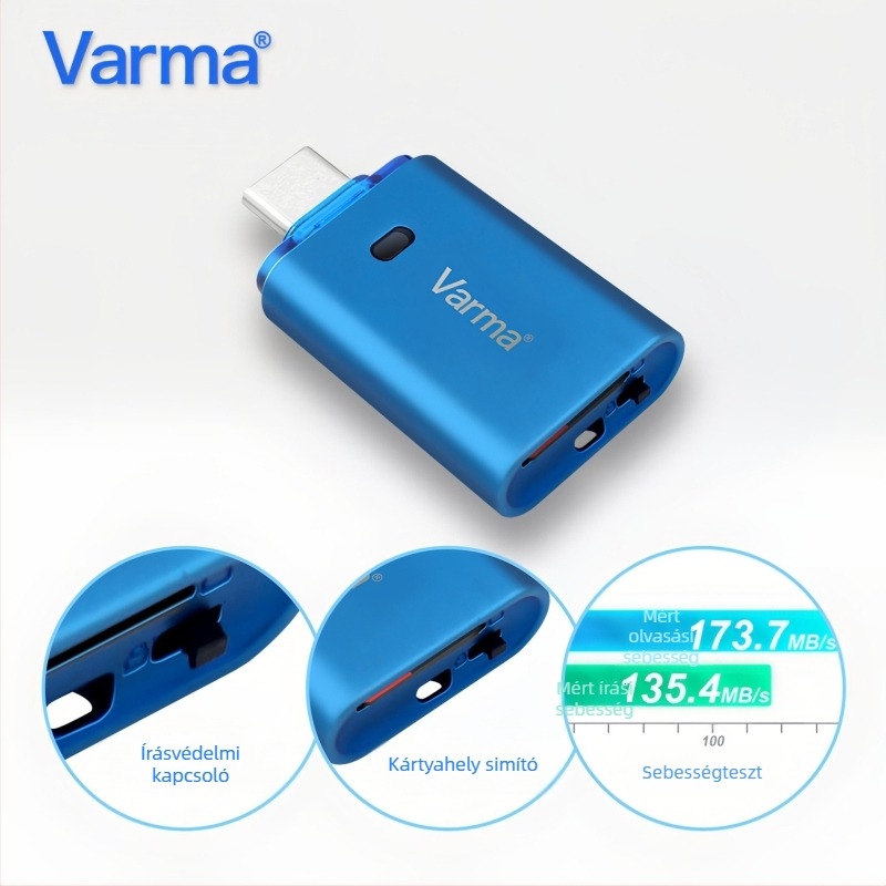C302 USB-C TF kártyaolvasó, USB 3.2 Gen 1, cinkötvözet test, külső, írásvédett