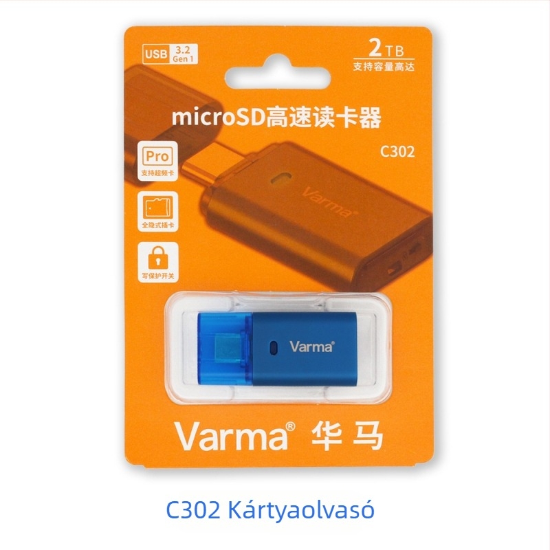 C302 USB-C TF kártyaolvasó, USB 3.2 Gen 1, cinkötvözet test, külső, írásvédett
