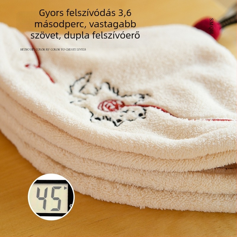 Függő mikroszálas kéztörlő, vastított, szöszmentes, A-osztályú anyag, konyha és fürdőszobára, nagy nedvszívó képesség, hímzett és felvarrt élek, testreszabható, súly 50-80 g