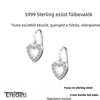 Szív alakú fülhorgok S999 tiszta ezüstből nőknek – egyszerű stílus