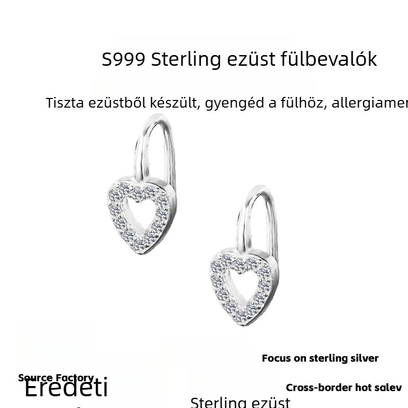 Szív alakú fülhorgok S999 tiszta ezüstből nőknek – egyszerű stílus