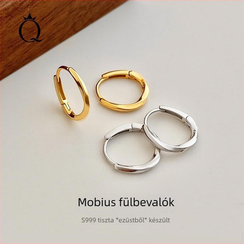 S999 ezüst fülbevaló, Mobius gyűrű, geometriai dizájn, 99% tisztaságú ezüst