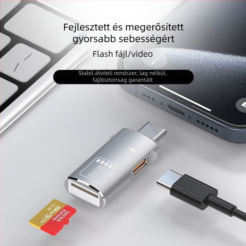 TF kártyaolvasó 2-in-1 USB 3.1 Type-C külső adapter mobiltelefonhoz és számítógéphez – fém ház