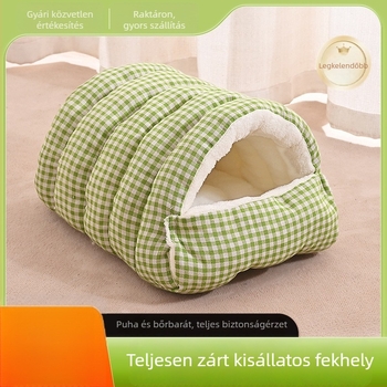 Zárt fekhely macskáknak és kistestű kutyáknak, téli meleg, négy évszakos használat, levehető és mosható huzat