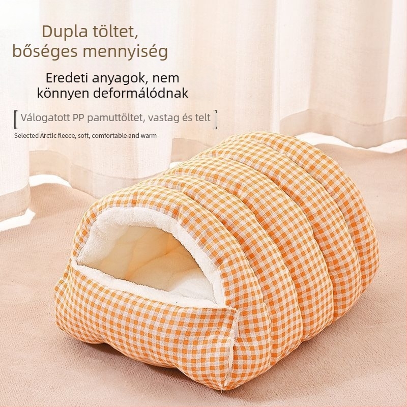 Zárt fekhely macskáknak és kistestű kutyáknak, téli meleg, négy évszakos használat, levehető és mosható huzat