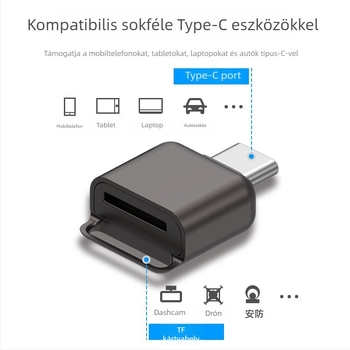 Cinkötvözet TF-kártyaolvasó, USB-C OTG, TF-kártya-támogatás, USB 2.0, KD-101