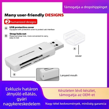 USB 3.0 kártyaolvasó SD- és TF-kártyákhoz (microSD), külső, 2-in-1 adatátvitel
