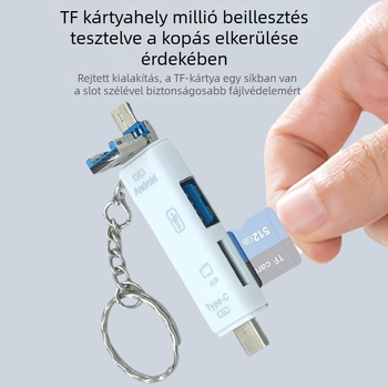 Öt az egyben OTG kártyaolvasó Type-C, Micro USB és USB interfészekkel; TF kártya és USB pendrive támogatás