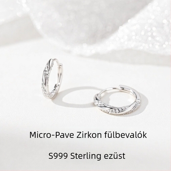 S999 ezüst fülbevalók mikro pavé cirkóniákkal, nőknek, spirálisan tekeredő textúra, geometriai dizájn