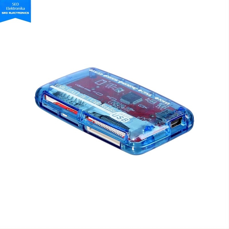 LTC-0008 USB kártyaolvasó átlátszó házban, támogat CF/SD/SDHC/MMC Plus/TF/MicroSD, USB 2.0