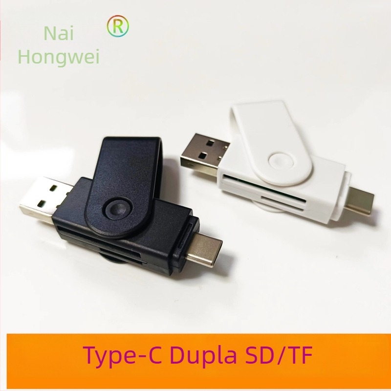 Külső 2-in-1 SD/TF kártyaolvasó forgó USB-C és USB 2.0-hoz számítógéphez és mobiltelefonhoz