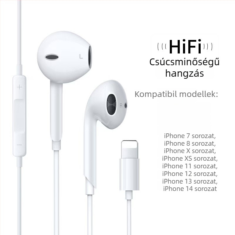 In-ear vezetékes fejhallgató, 1,2 m kábellel, iOS-kompatibilis, plug-and-play