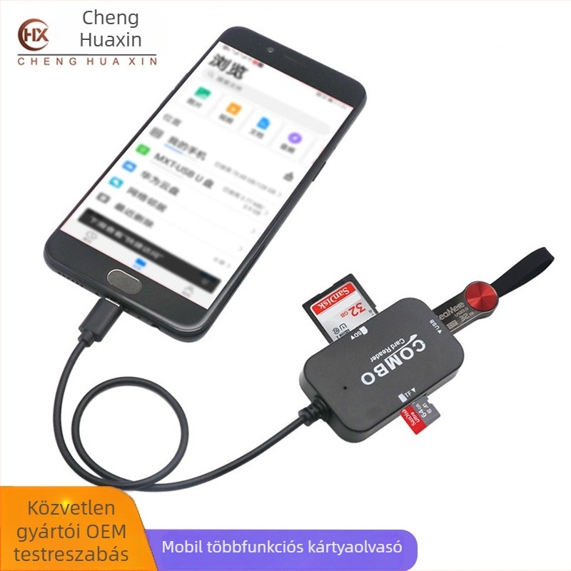 Többfunkciós USB SD/TF kártyaolvasó micro/Type-C porttal (USB 2.0, külső csatlakozás, ABS ház, SD/TF kártyatámogatás)