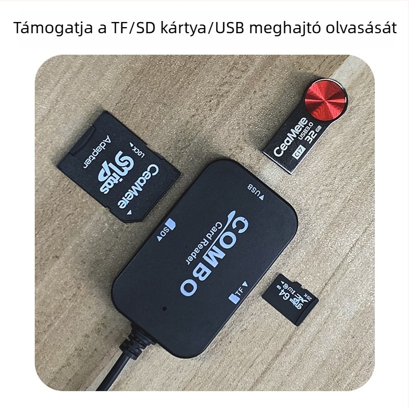 Többfunkciós USB SD/TF kártyaolvasó micro/Type-C porttal (USB 2.0, külső csatlakozás, ABS ház, SD/TF kártyatámogatás)