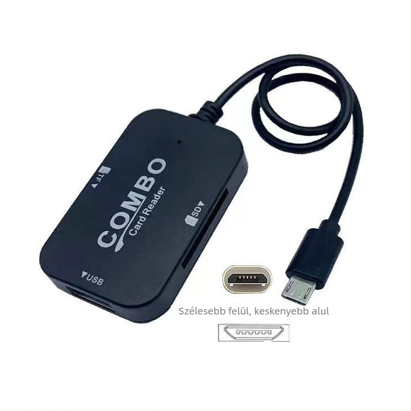 Többfunkciós USB SD/TF kártyaolvasó micro/Type-C porttal (USB 2.0, külső csatlakozás, ABS ház, SD/TF kártyatámogatás)