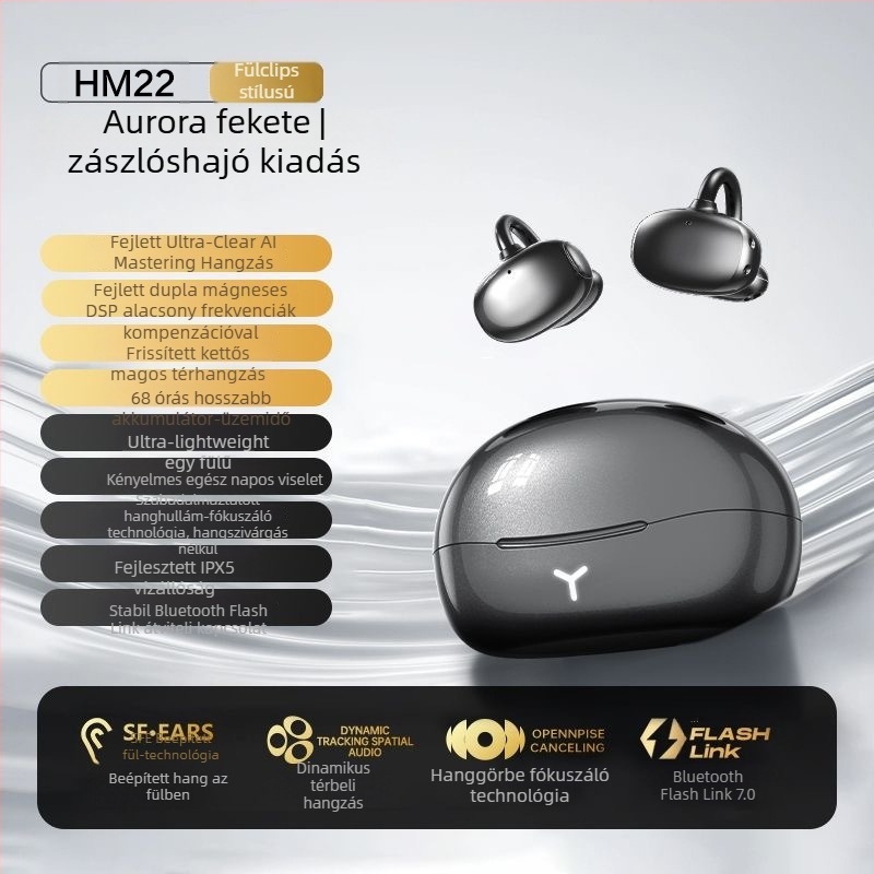 HM22 Fülre rögzíthető vezeték nélküli Bluetooth headset, klip-dizájn, 10 m hatótáv, BT 5.4, akkumulátor több mint 8 óra, sztereó