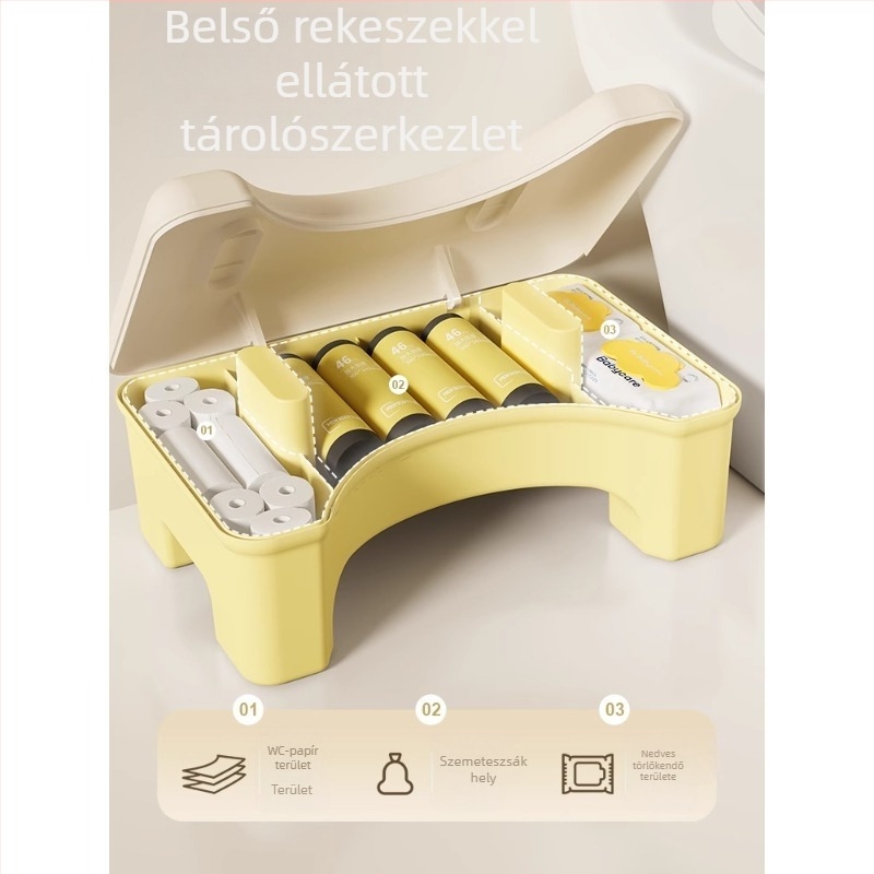 Qiaofeng műanyag vastagított WC‑ülőke tárolóval – nem összecsukható lábtámasz a fürdőszobában