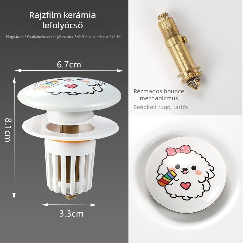 Karikatúra mosdó lefolyódugó húzható típus, ABS+kerámia, P-alakú forma, modell MPTTXKT001, márka Mi xiaomu